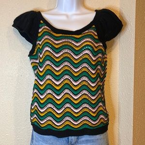 EUC- Kaily K- Crochet Sweater With Capped Sleeves- Size Medium